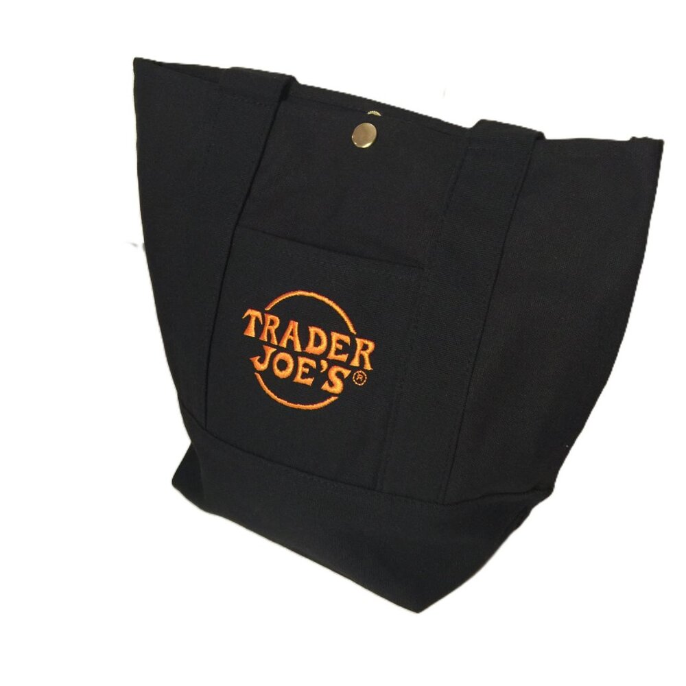 Trader Joe's Mini Canvas Tote Bag With METAL SNAP FASTENER Halloween & Grocery